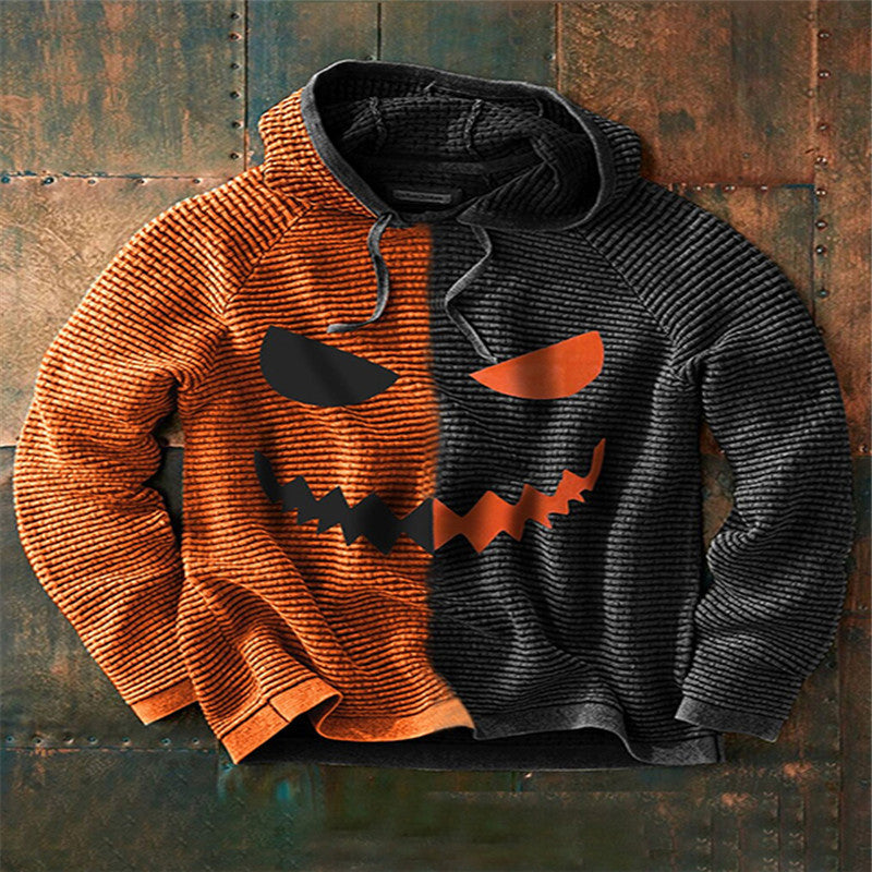 Halloween men's new pumpkin digital print hooded sweatshirt 