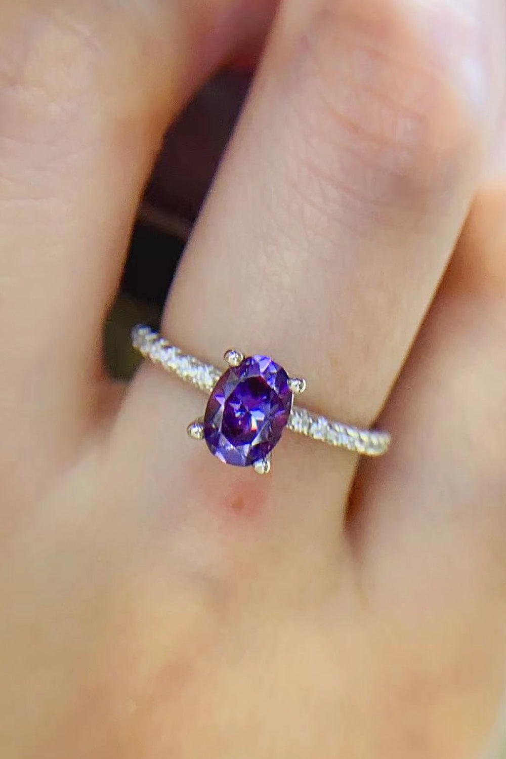 1 Carat Purple Moissanite 4-Prong Ring 