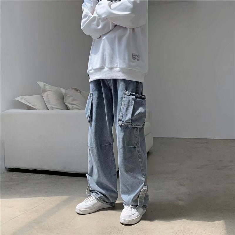 Hong Kong Style Tooling Jeans Men's Straight Loose Casual