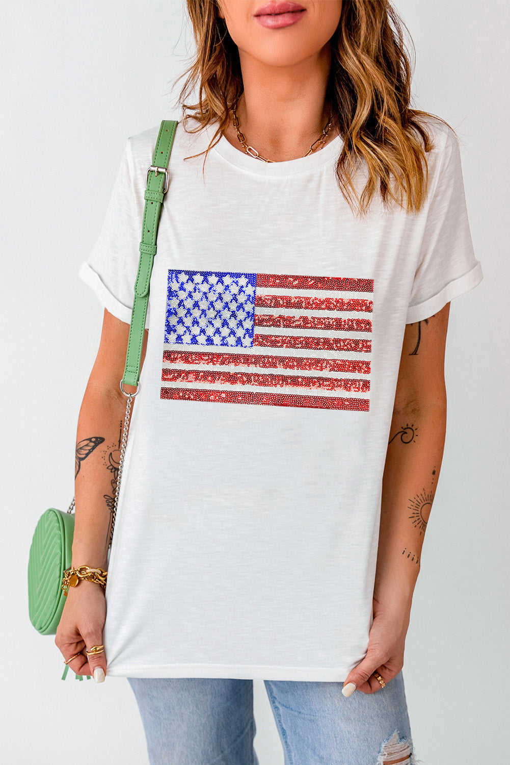 US Flag Round Neck Short Sleeve T-Shirt - Babbazon New Products