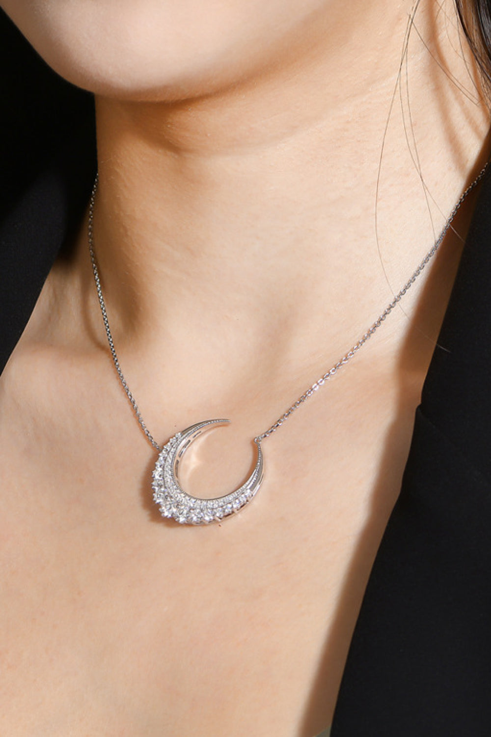 1.8 Carat Moissanite Crescent Moon Shape Pendant Necklace 