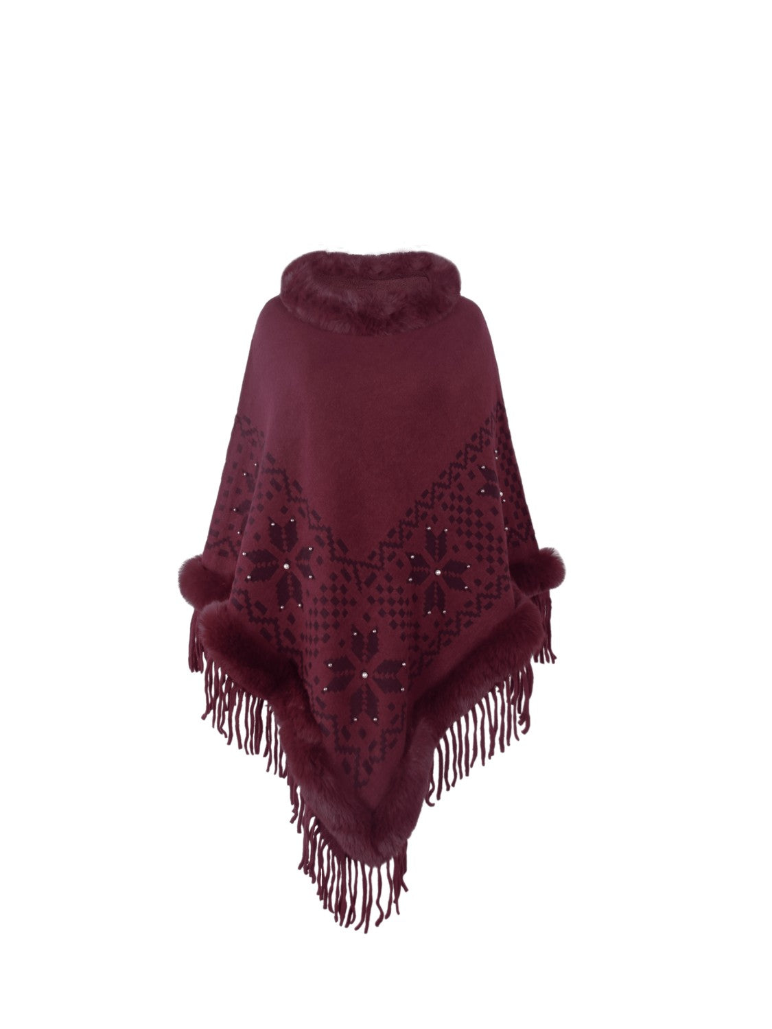 Fringe Geometric Cape Sleeve Poncho 