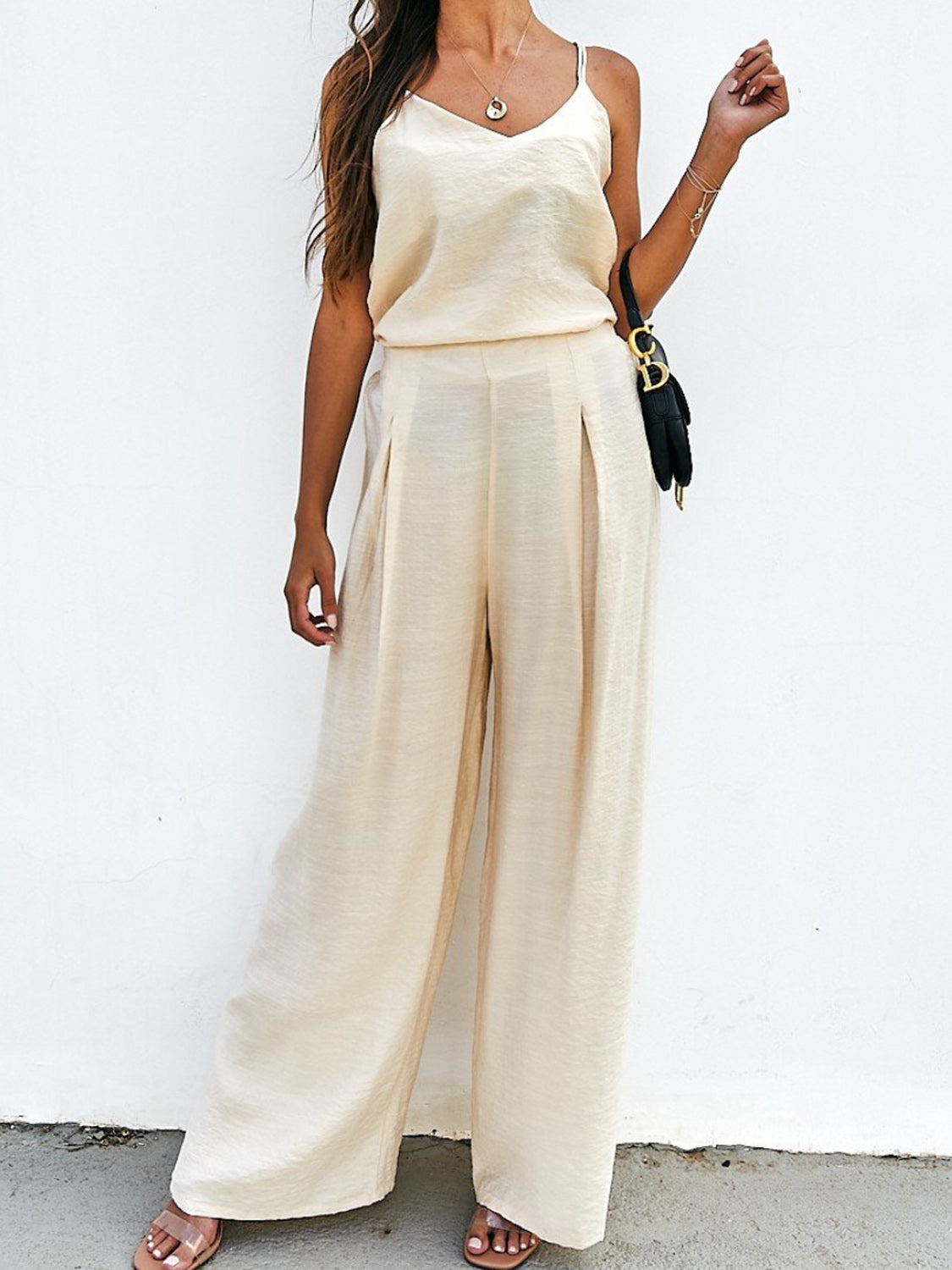 Spaghetti Strap Cami and Wide Leg Pants Set 