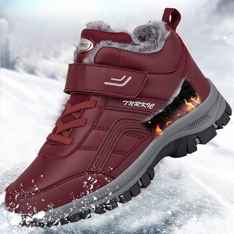 Winter Boots Women Men Warm Plush Velcro Snow Boots Climbing Hiking Shoes 