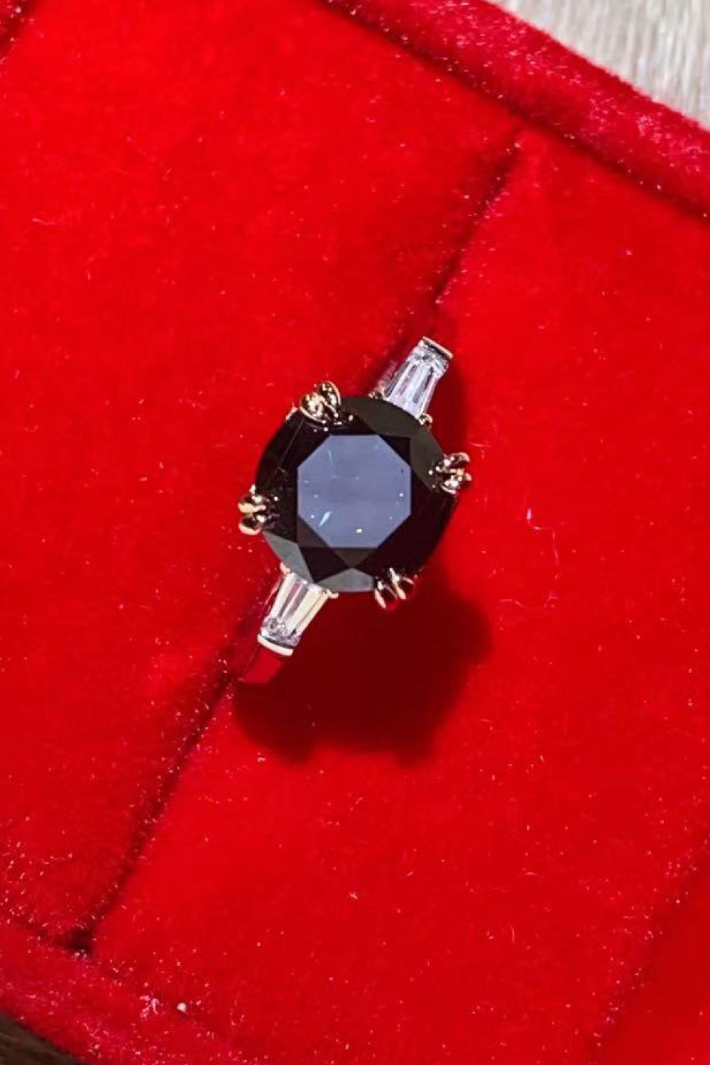 2 Carat Black Moissanite Platinum-Plated Ring 