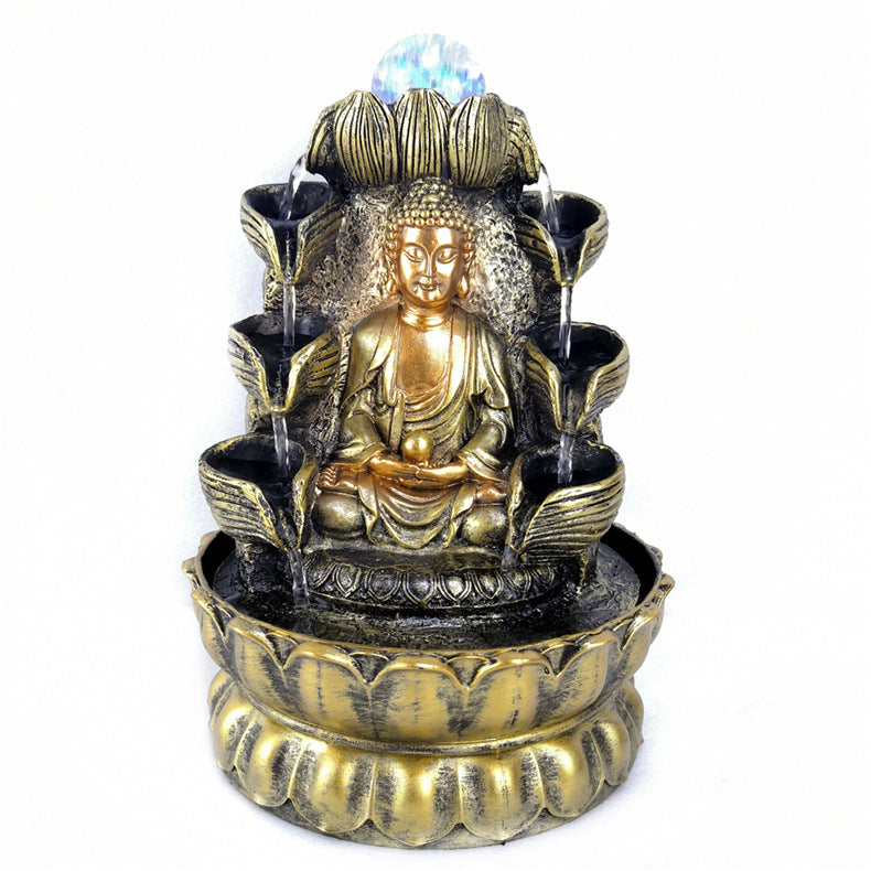 Resin Fountain Crafts Creativity Chinese Golden Buddha Water Decoration