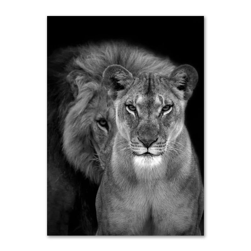 Black And White Lion Family Poster Canvas Print