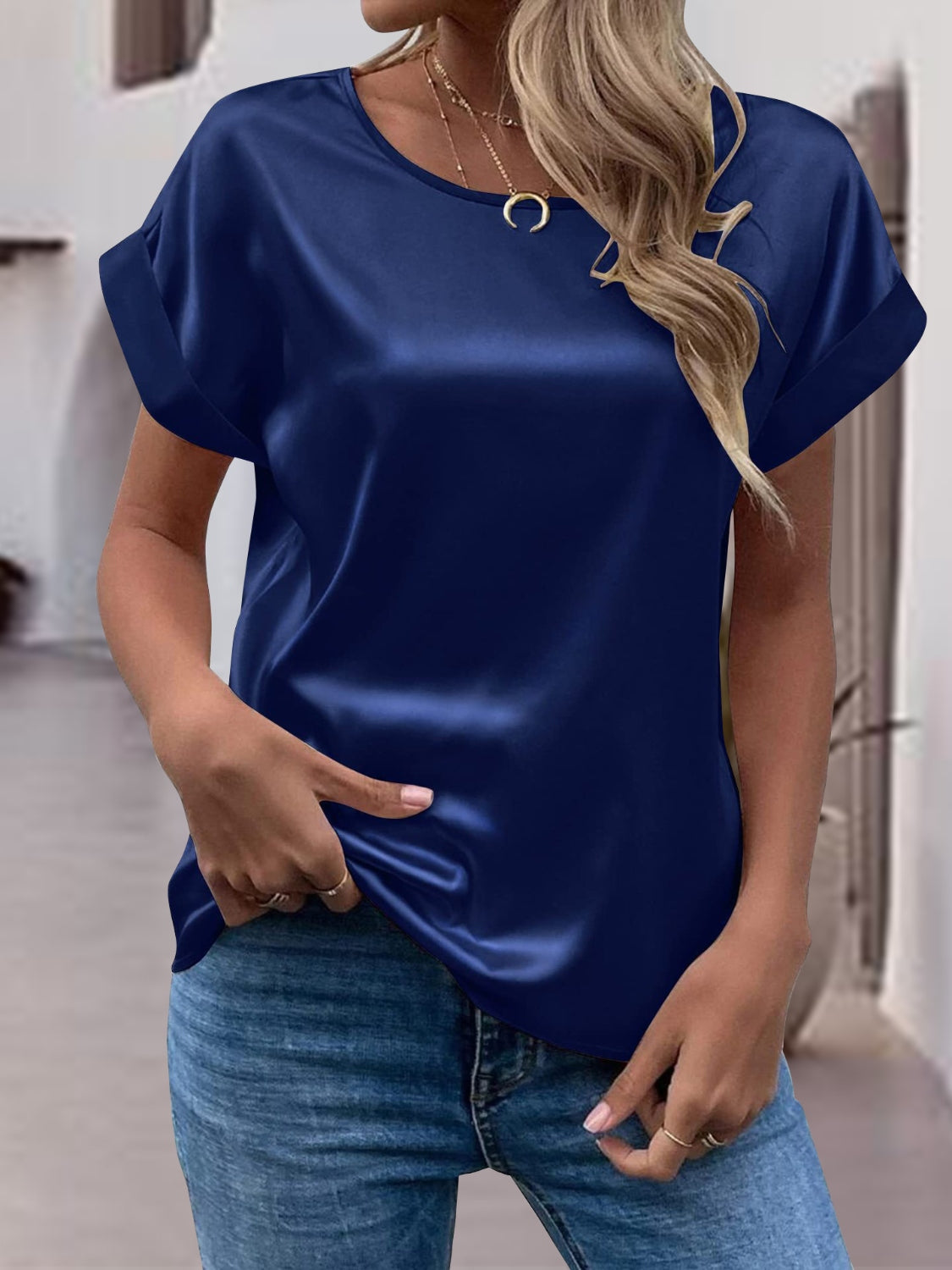 Round Neck Short Sleeve T-Shirt - Babbazon Camisole