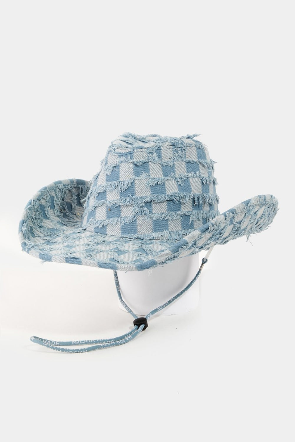 Fame Checkered Fringe Denim Cowboy Hat - Babbazon New Products