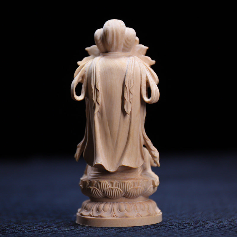 Boxwood Carving Cute Guanyin Ornaments Buddha Statues Hand-carved Crafts