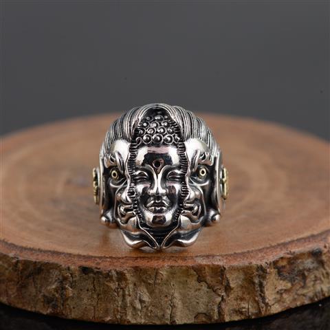 Half Devil Half Buddha Silver Ring Personality Silver Ring