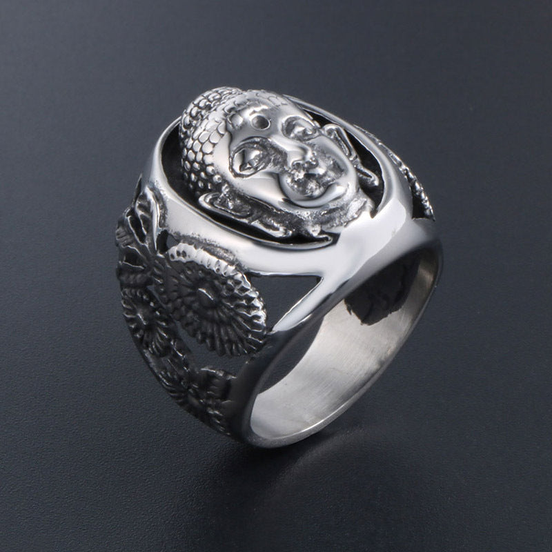 Buddha Face Retro Titanium Steel Casting Ring Ring Fashion Accessories Men's Jewelry