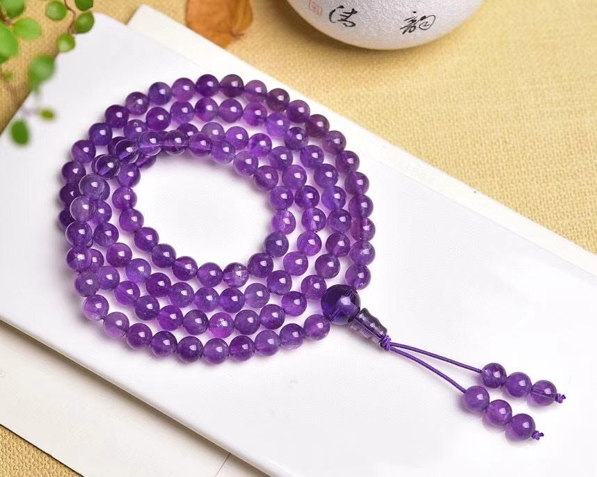 Natural Purple Crystal Beads 108 Buddha  Bracelet