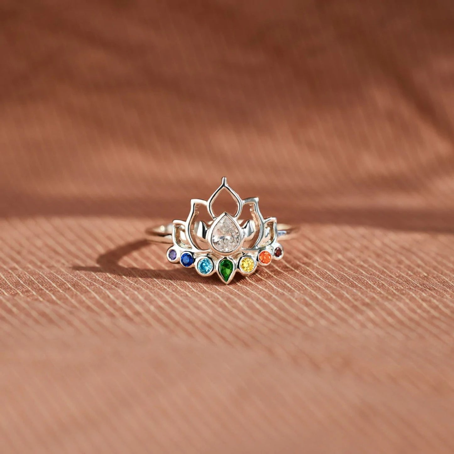 925 Sterling Silver Inlaid Zircon Lotus Shape Ring 