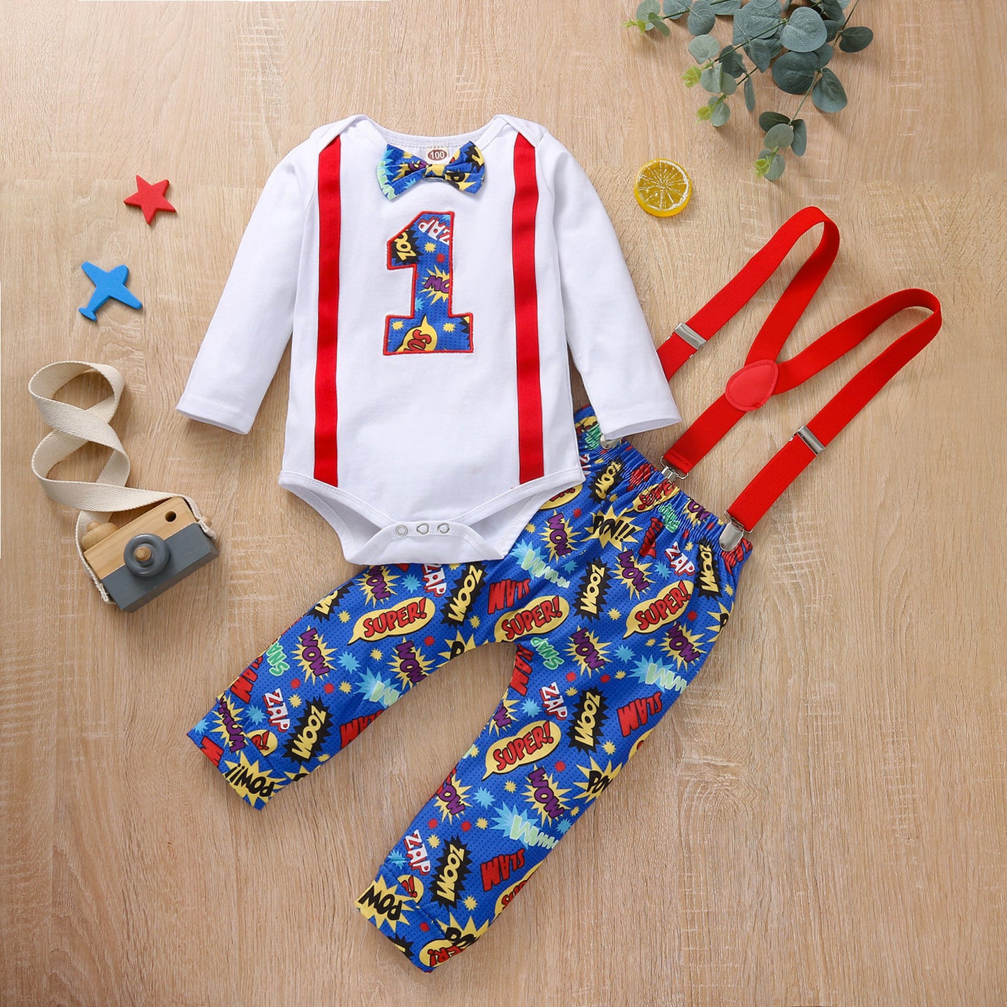 Two-piece Baby And Toddler Birthday Suspender Romper Romper Set