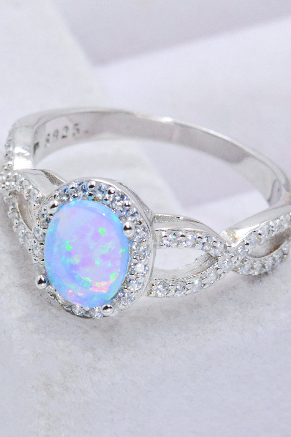 925 Sterling Silver Opal Halo Ring 