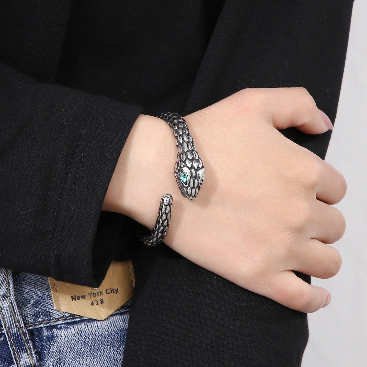 Rhinestone Stainless Steel Snake Shape Bracelet 