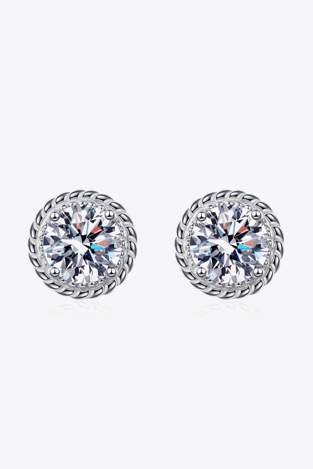 1 Carat Moissanite Rhodium-Plated Round Stud Earrings 