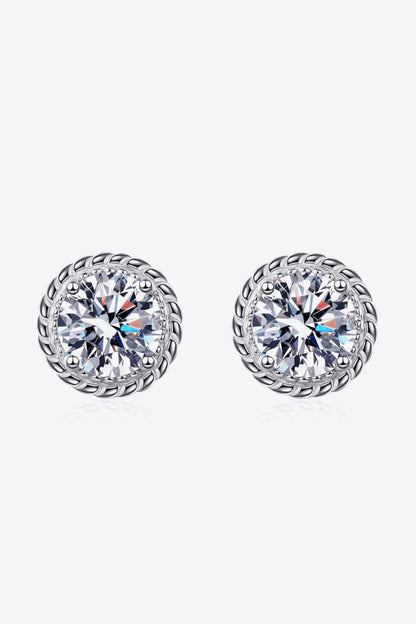 1 Carat Moissanite Rhodium-Plated Round Stud Earrings 