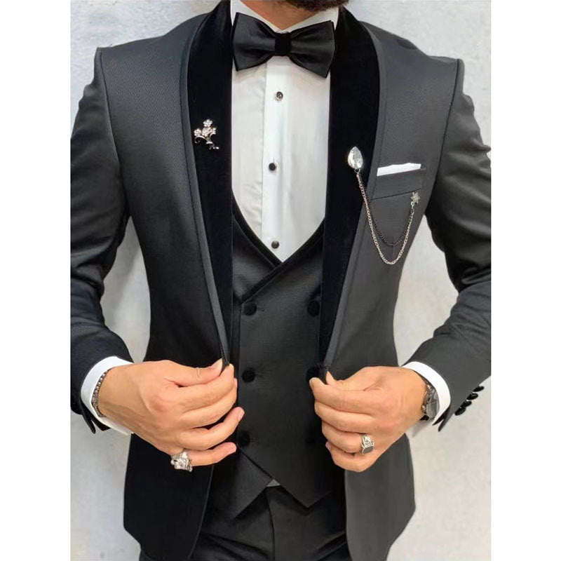 Dark Grey Men's Suit Three Piece Set 