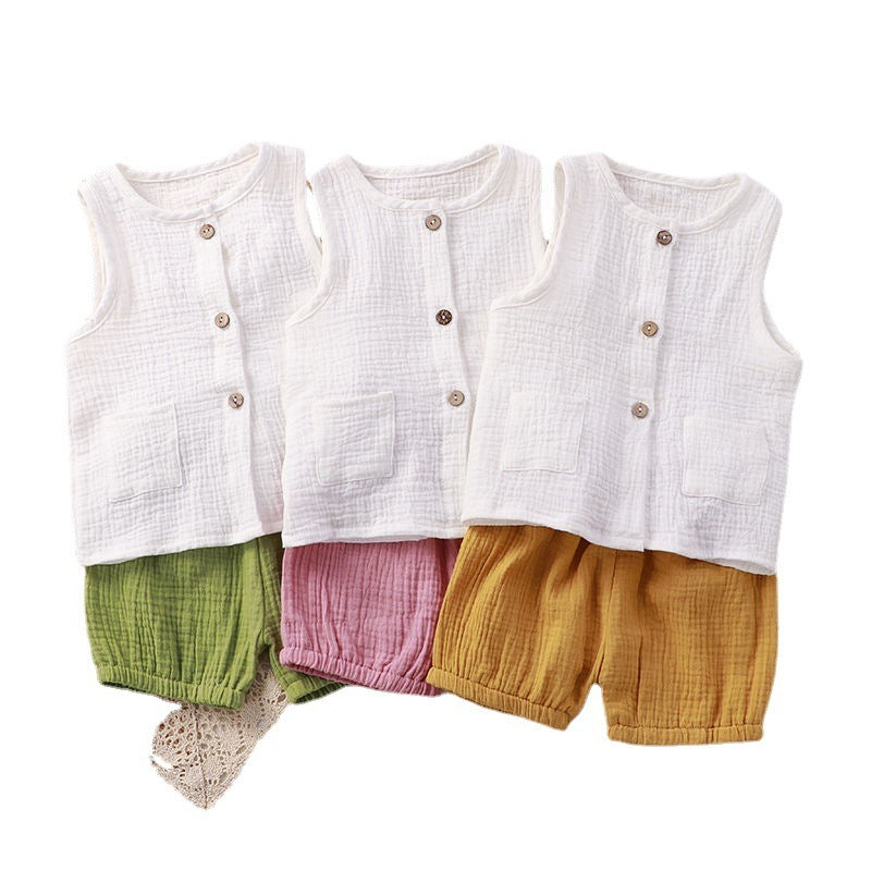 Cotton Yarn Solid Color Lightweight Children's Vest Set