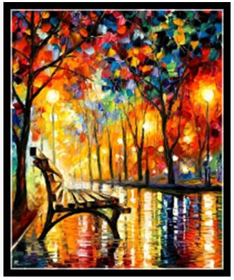 Diamond Painting Square Full Diamond Brick Painting New Living Room Landscape Diamond Cross  Ight View Rainy Night Street Scene