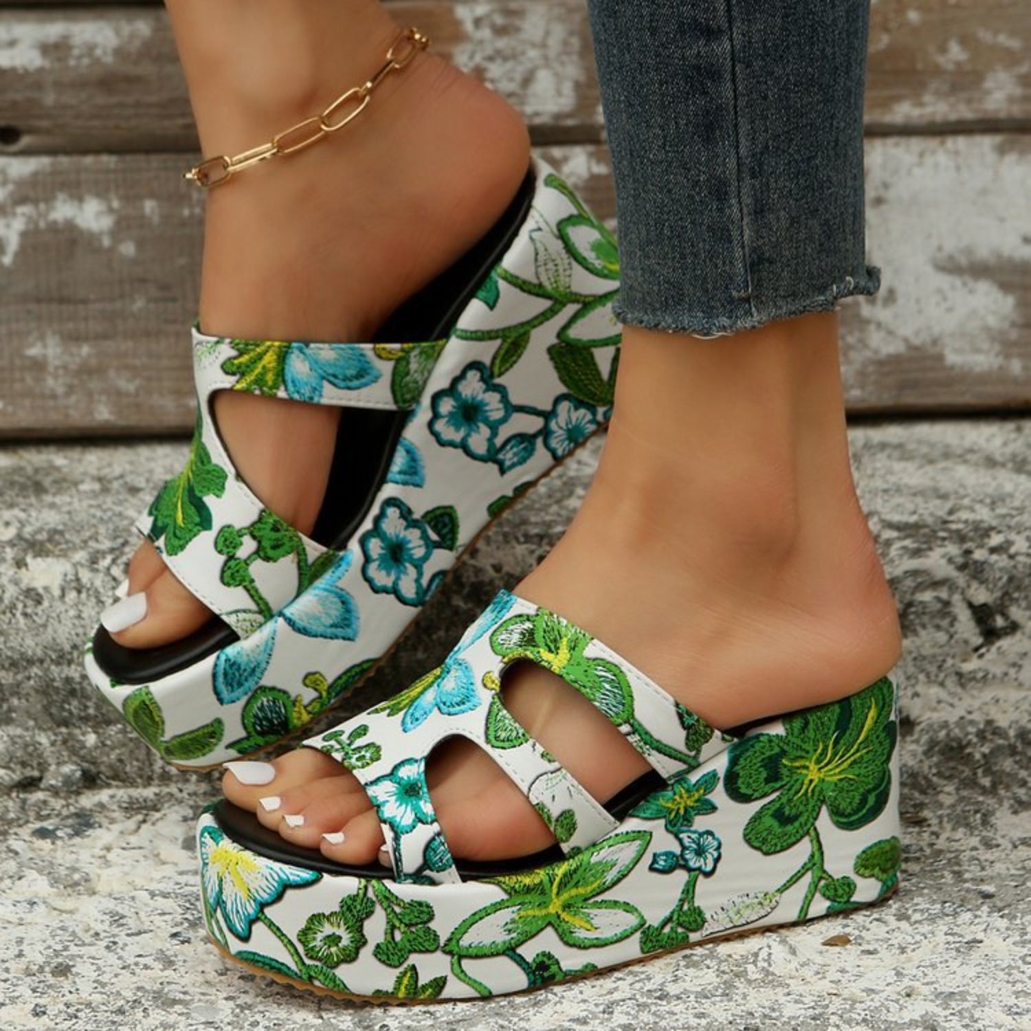 Cutout Floral Peep Toe Sandals - Babbazon New Products