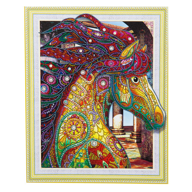 Wooden Horse Special Shape  Diamond Painting