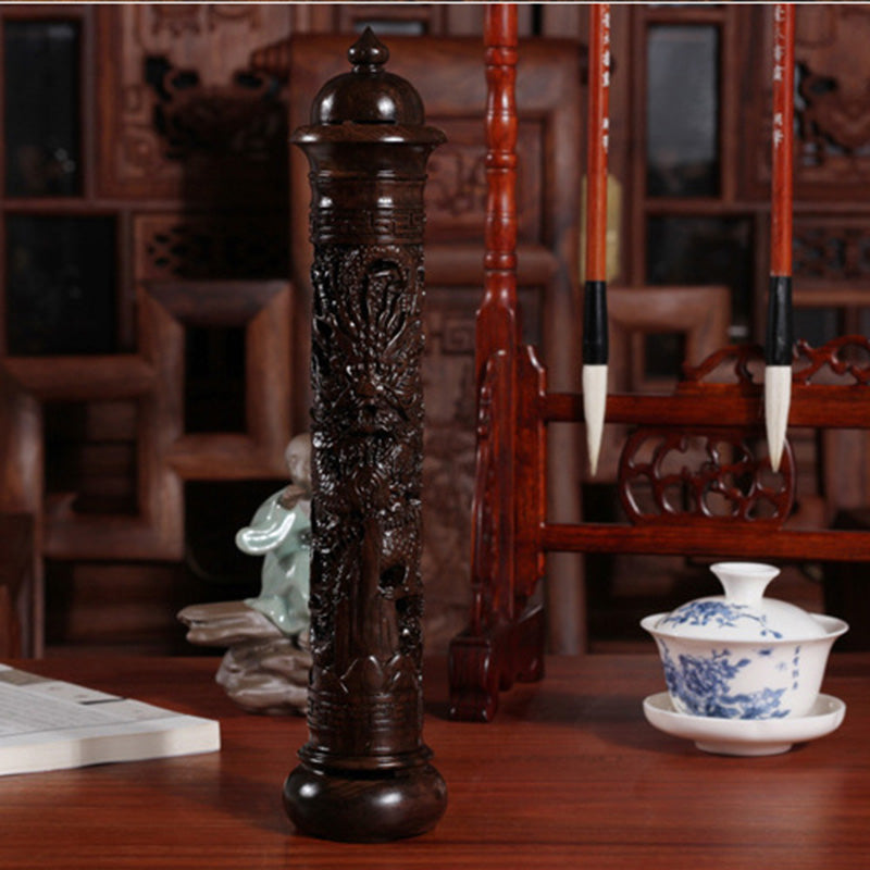 Ebony carved plate dragon incense burner cylinder