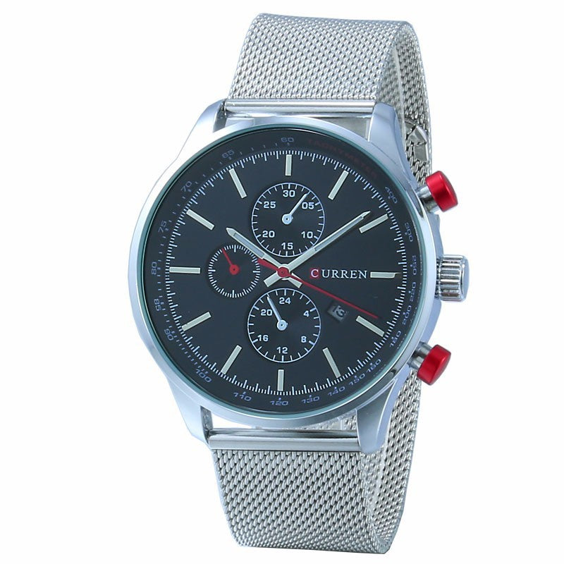 Mesh Strap Quartz Calendar Men's Business Watch