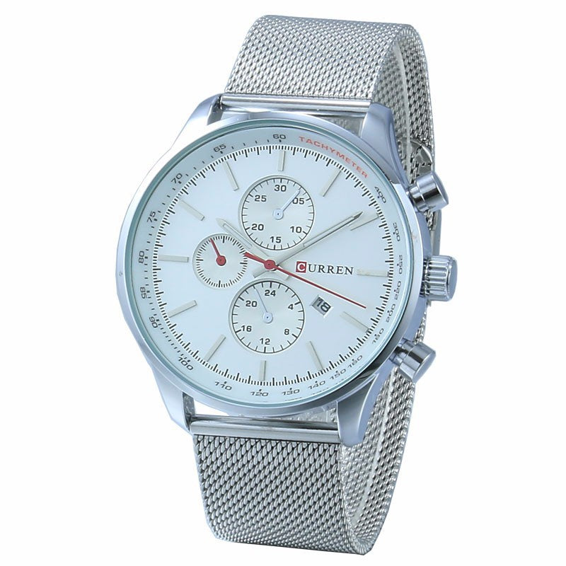 Mesh Strap Quartz Calendar Men's Business Watch