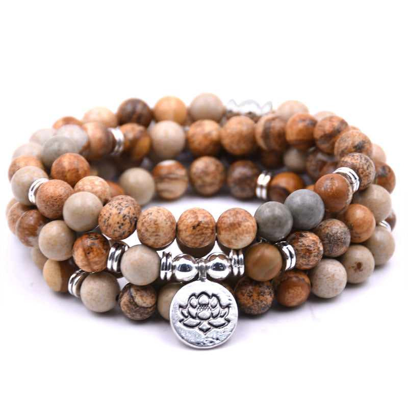 silver Lotus pendant Buddha beads religion Yoga Bracelet