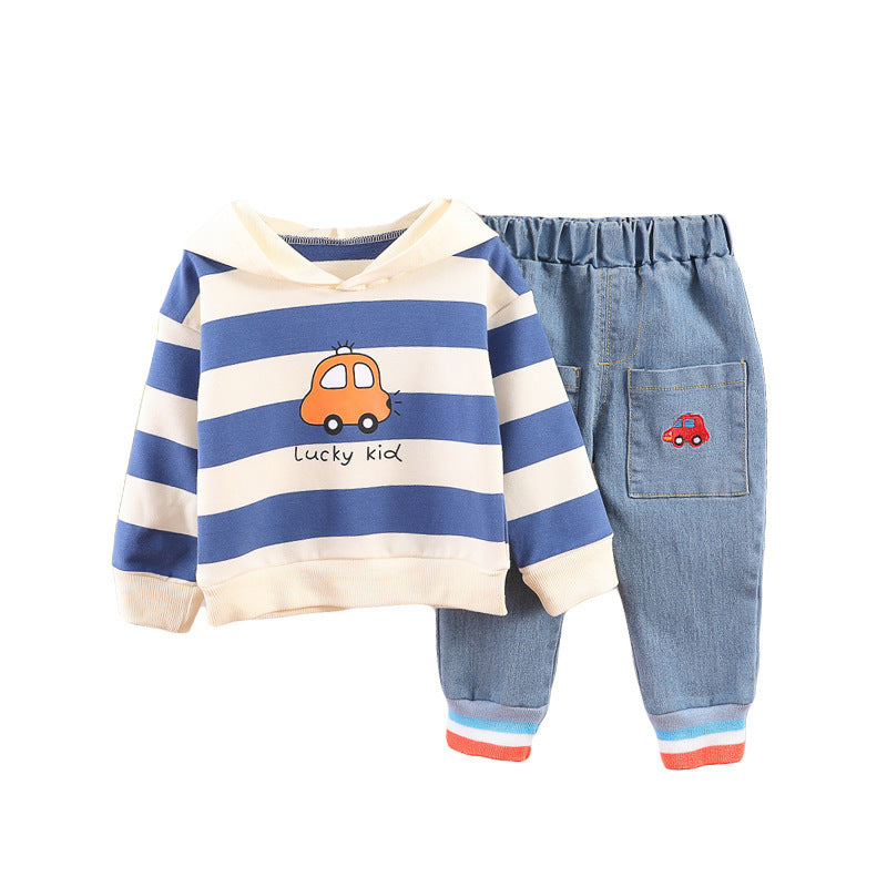 Children's Fashion Striped Car Hoodie Set