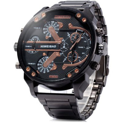 Men's Dual Time Zone Steel Band Waterproof Watch