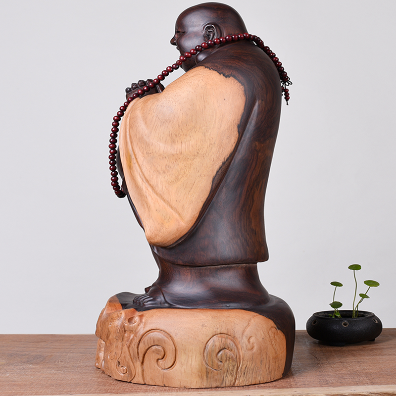 Ebony wood carving Maitreya Buddha statue decoration