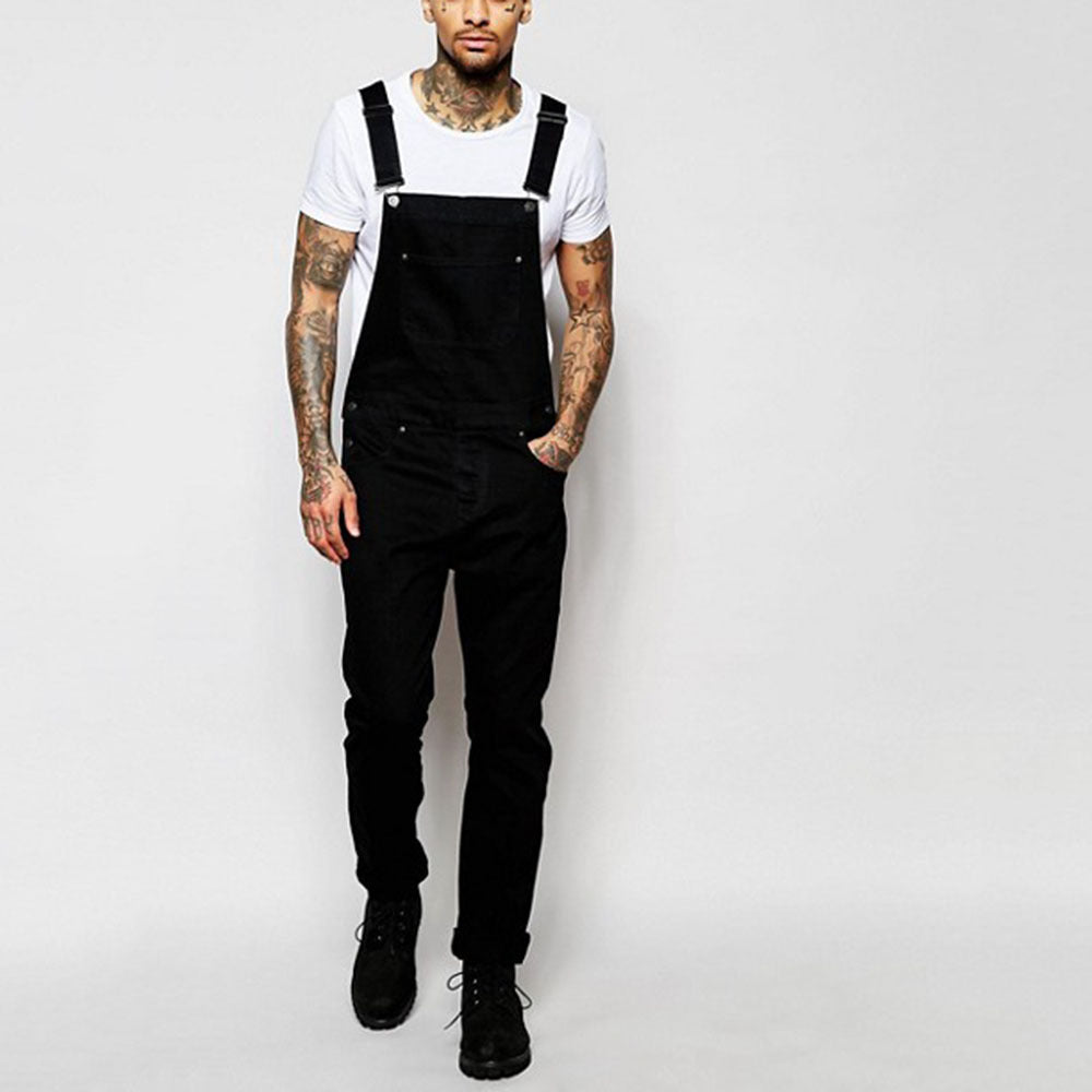 Fashionable men's suspender denim rompers