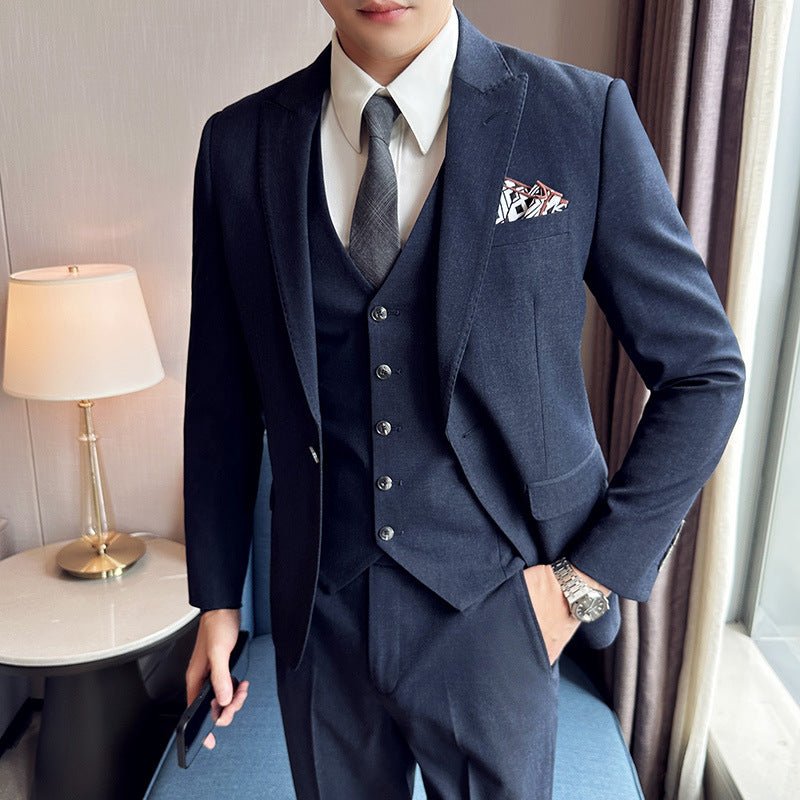 Men's Business Formal Striped Three-piece Suit 