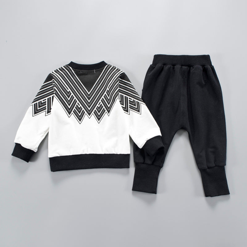 Children's long-sleeved suit printed two-piece casual sweater trousers