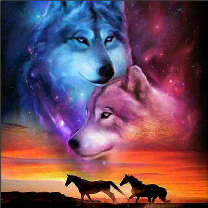 Diamond Painting Theme Two Wolves And Horse Quan 5D Embroidery DIY Cross Stitch 3D Rhinestones