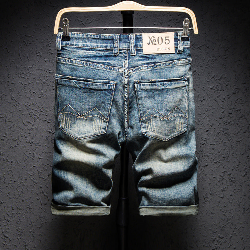 Ripped Denim Shorts Men's Korean Casual Straight Five-point Pants