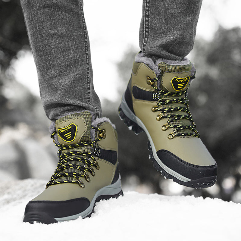 Winter Snow Boots Men Warm Plush Ankle Boots Hiking Lace-up Shoes 