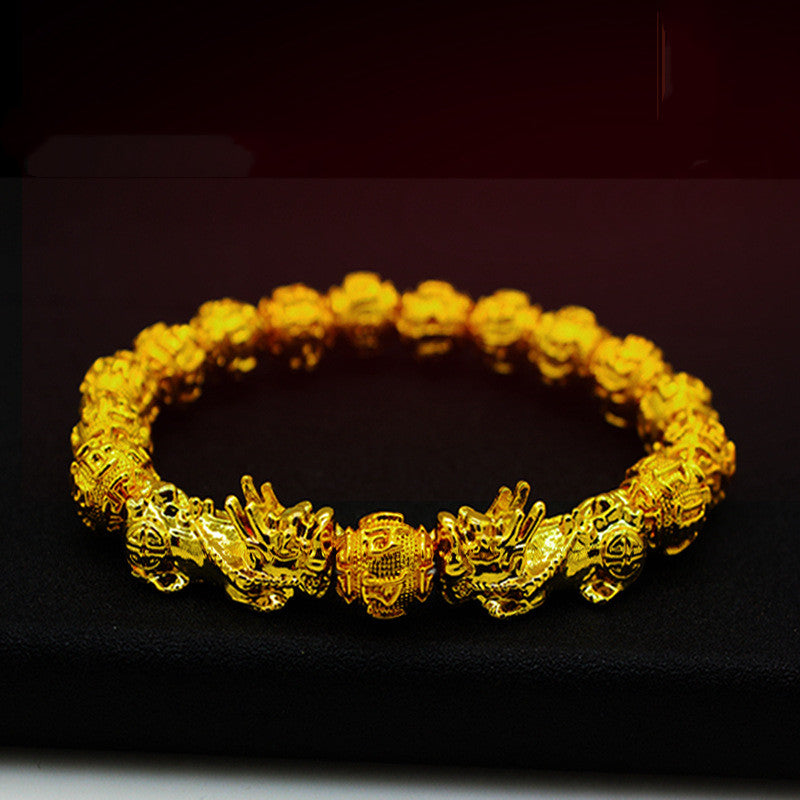 Golden Six Character Aphorism Buddha Beads Bracelet