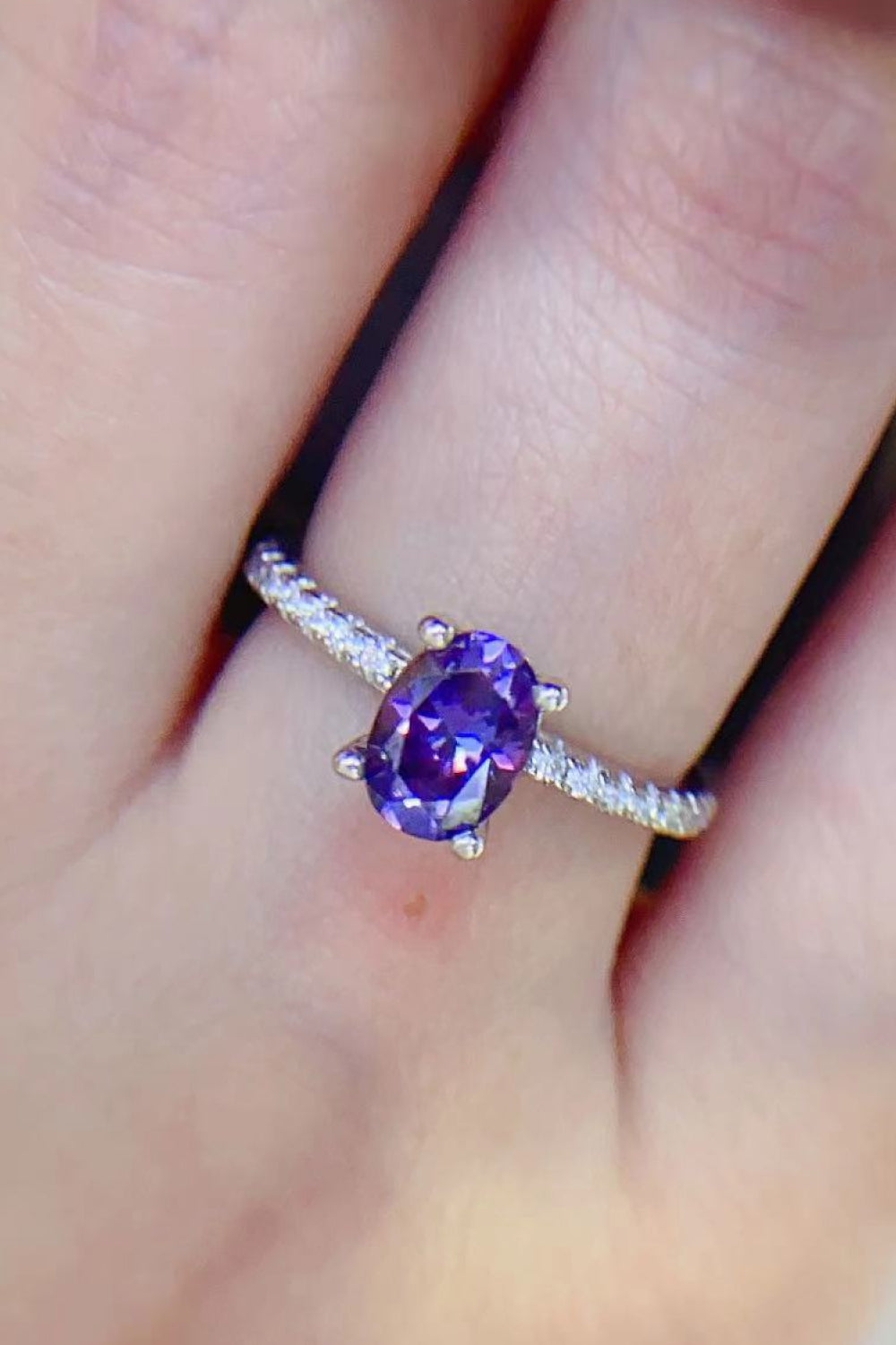 1 Carat Purple Moissanite 4-Prong Ring 