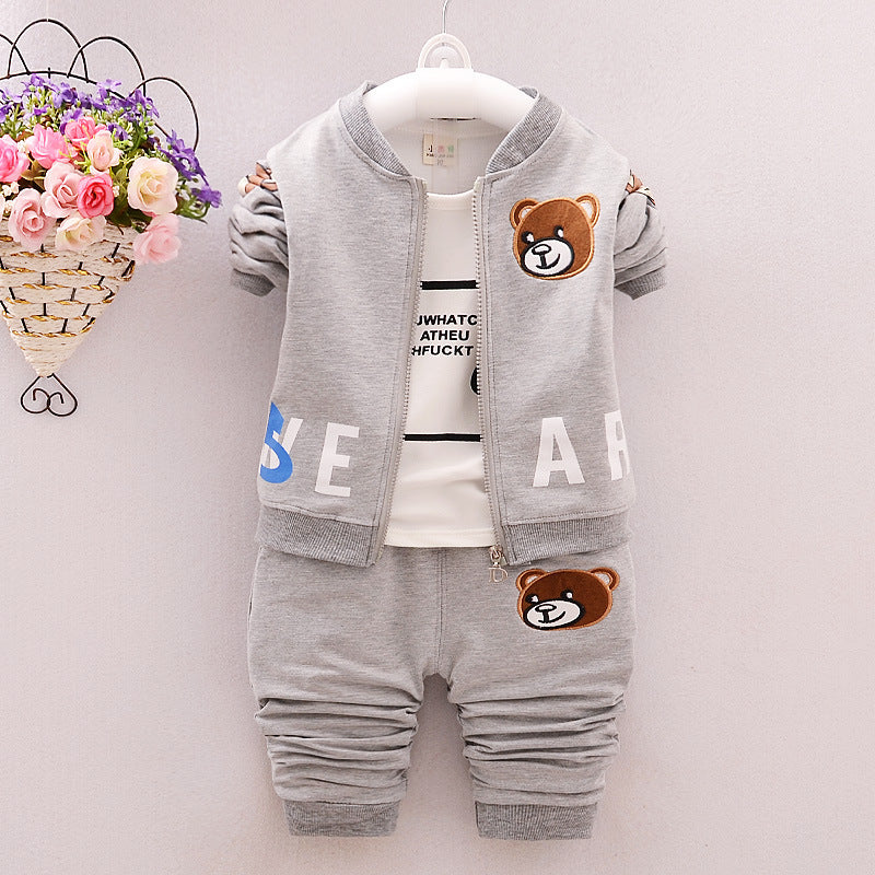 Boy's new clothes cartoon bear three-piece suit