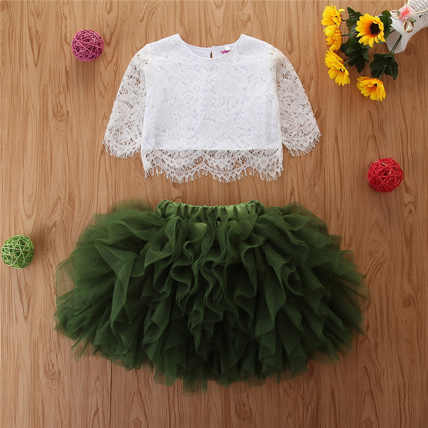 Children's mesh skirt suit