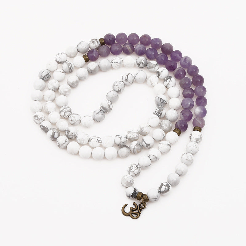 Natural White Turquoise Amethyst Bracelet Lotus Buddha Pendant Necklace