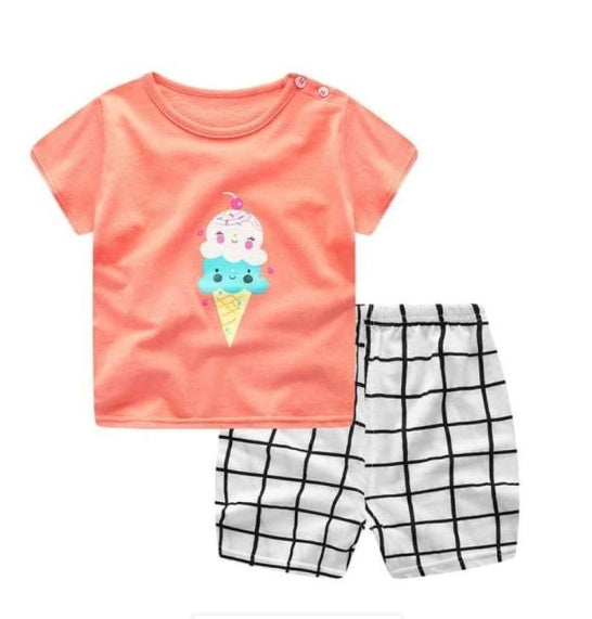 new children's summer children's clothing short-sleeved suit cotton boy girls small children cartoon summer two-piece