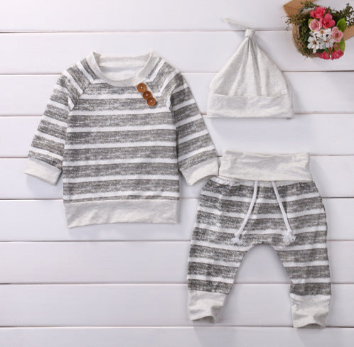 Baby stripe suit with white hat three-piece