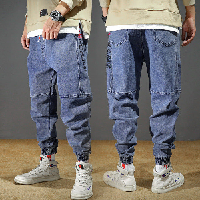 Embroidered men's loose jeans