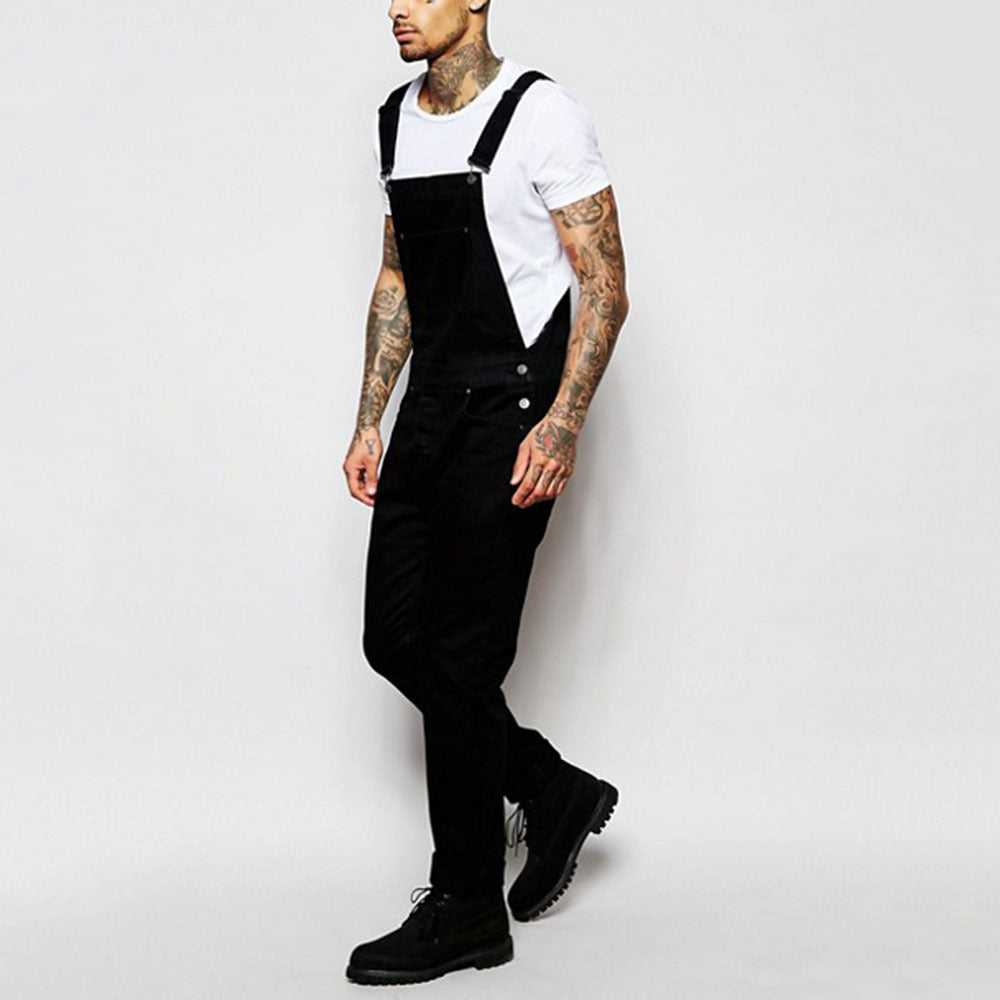 Fashionable men's suspender denim rompers